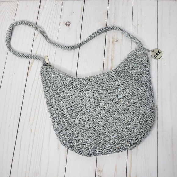 The Sak Handbags - The Sak Gray Silver Crocheted Mini Handbag The Sak Handbags - The Sak Gray Silver Crocheted Mini Handbag